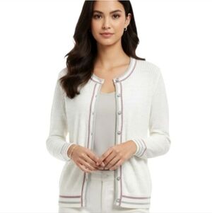 Brooks Brothers White Textured Knit Cardigan Supina Cotton Size Large NWOT